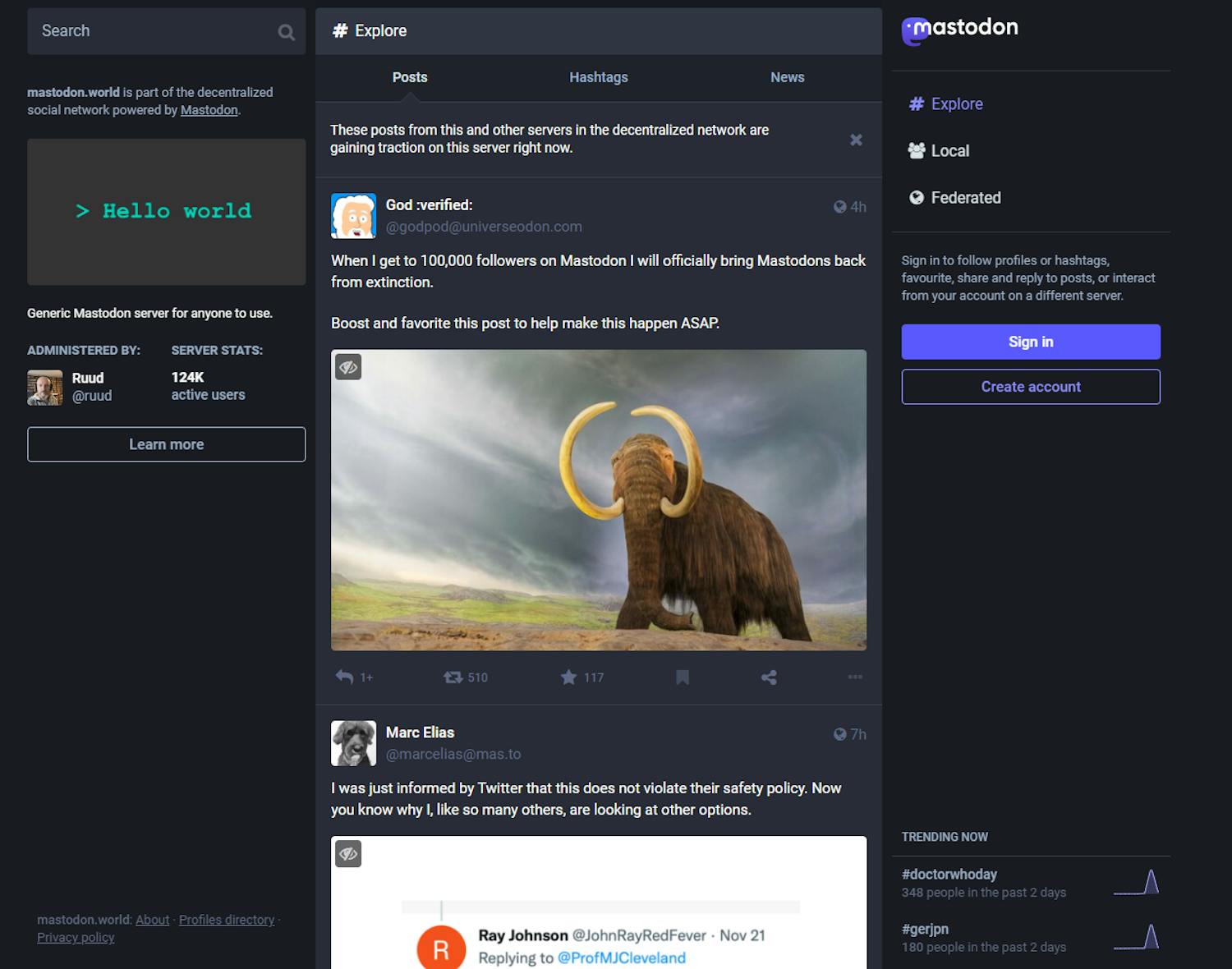 Mastodon interface: Opret dig som bruger på Mastodon